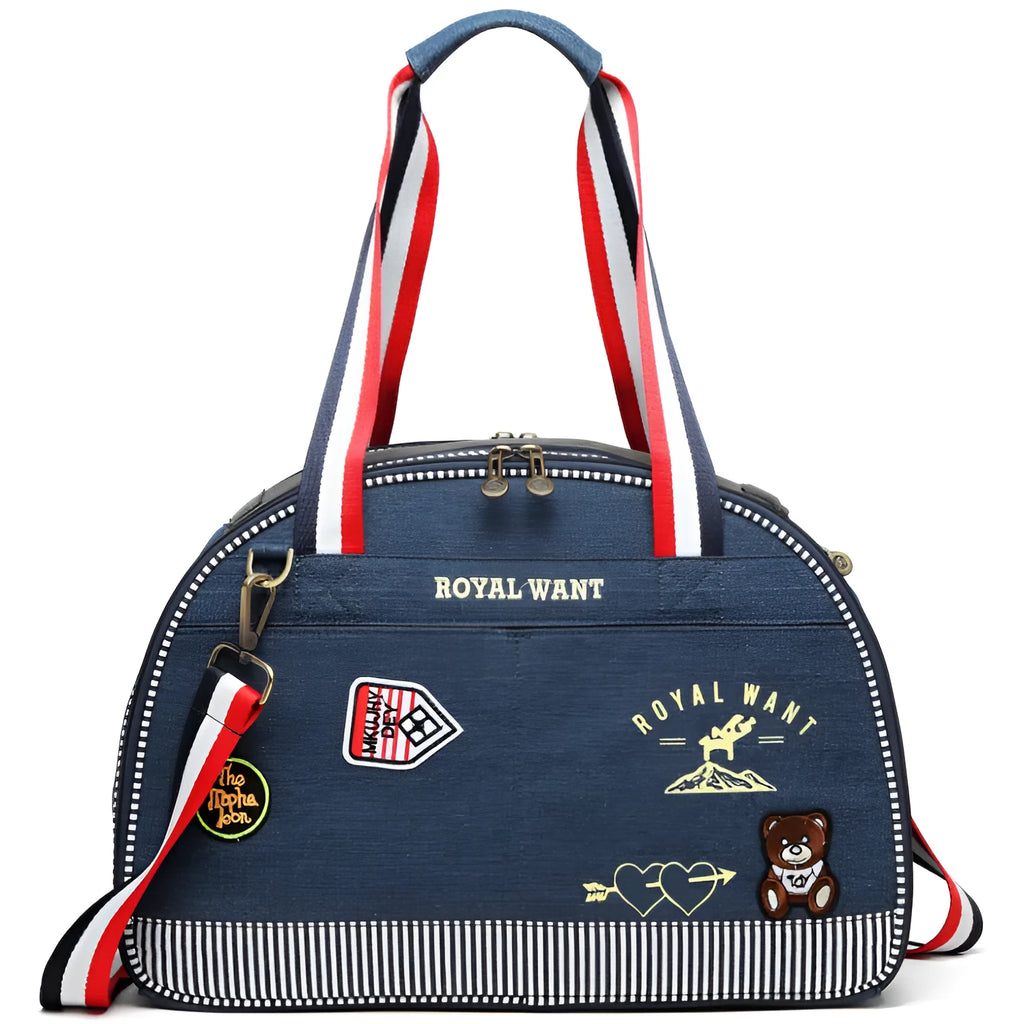 Blue denim pet bag with Japanese cartoon pattern for small dogs and cats