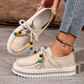 Retro full-covered women's flats in beige or camel suede with thick soft sole, round toe, and lace-up closure, sizes 36-43