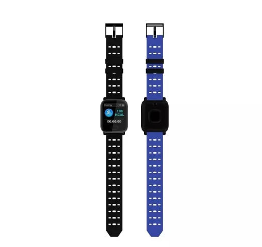 A6 smart bracelet with colour screen and black silicone strap on a wrist