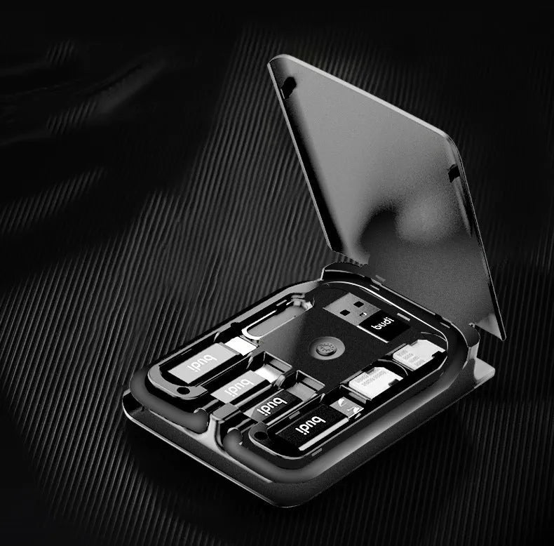 Black multifunction digital card with 0.3m cable, conversion headers, and card storage slots