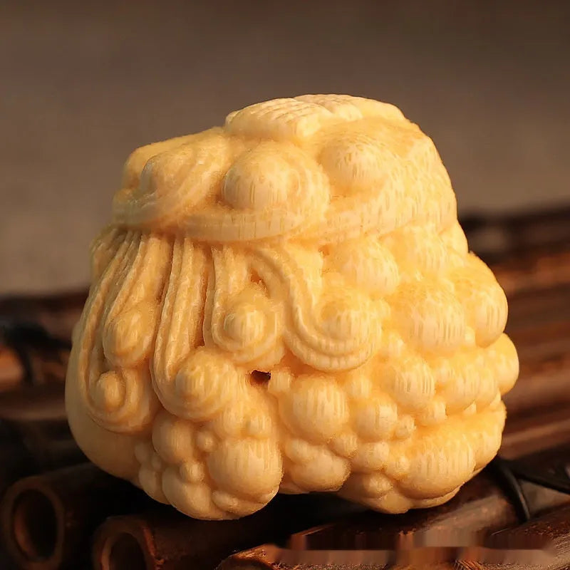 Golden toad princess bamboo carving ornament with cute style design for household display