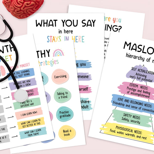 Twelve mental health posters on coated paper with bright film finish, 255x355mm size