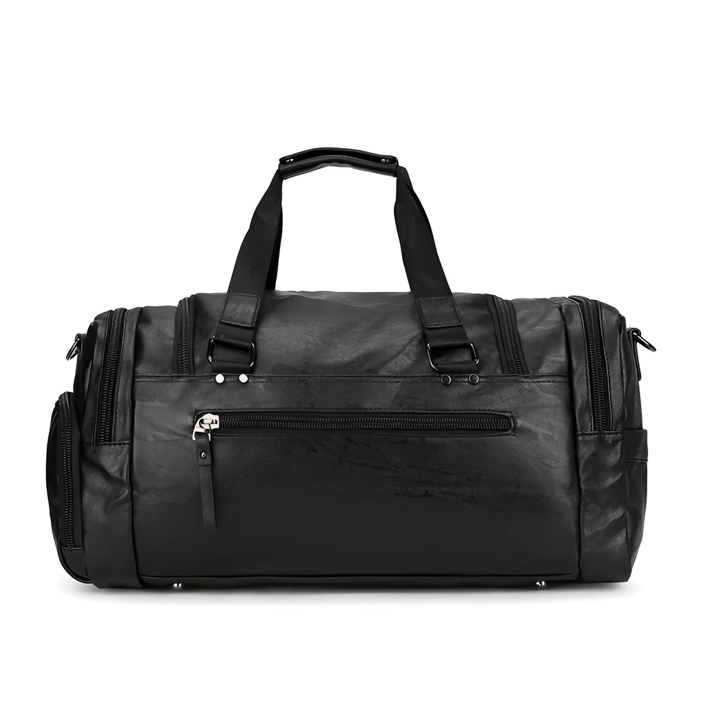 Large black travel shoe bag with dimensions 52cm by 19cm by 27cm.