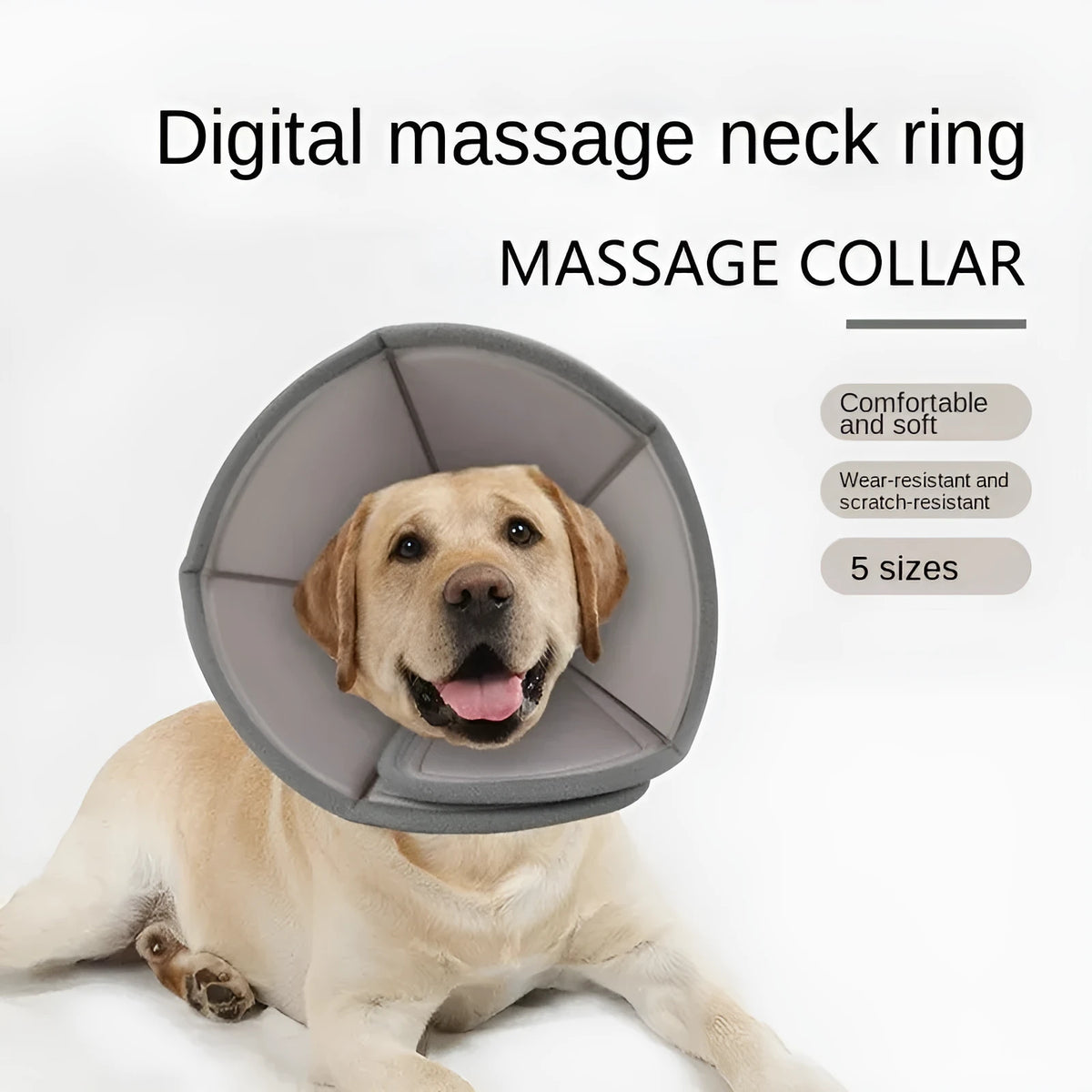 Adjustable soft cone protective collar for cats and dogs after surgery, available in multiple sizes S to XXL