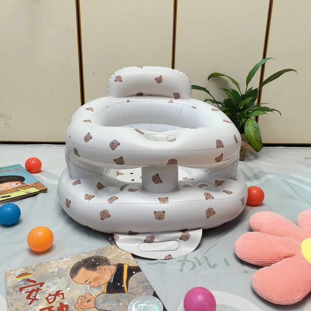 Inflatable baby dining chair and infant sofa in PVC, shown in Bear Base, Dinosaur Planet, or Love Rabbit design option