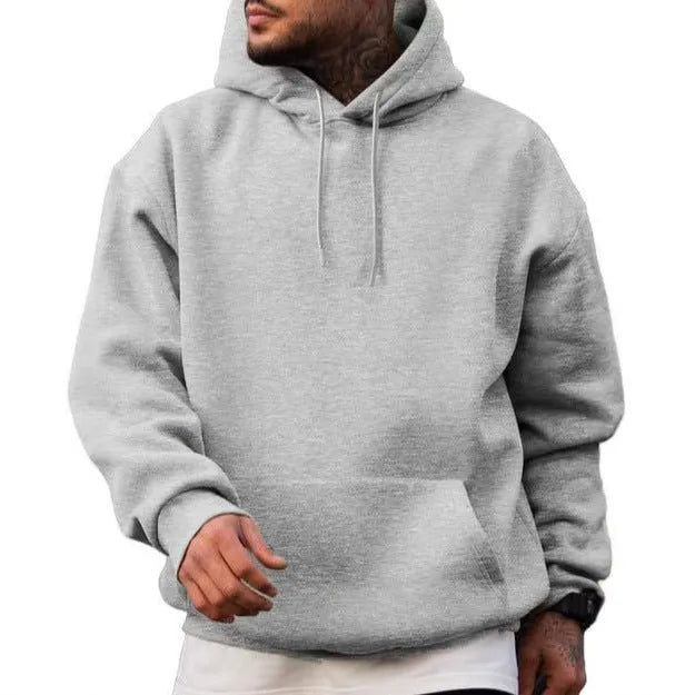 Casual polyester pullover hoodie with off-shoulder sleeves in light gray – front view on plain background