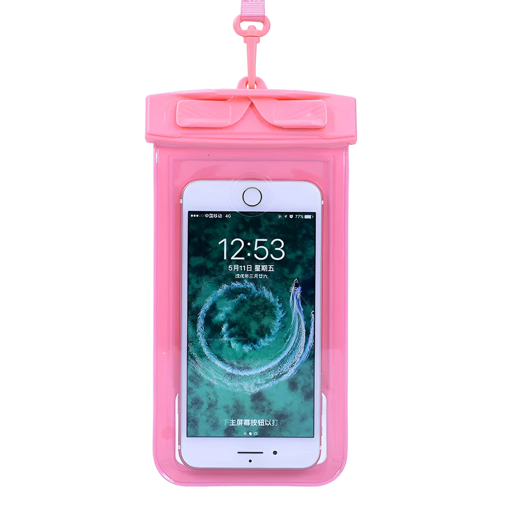 Universal PVC waterproof bag for mobile phones in large and small sizes, shown in multiple colours.