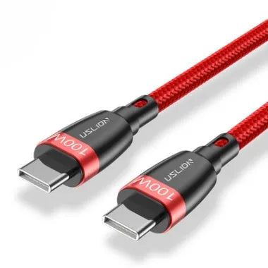 USB-C fast charging data cable 2 metres long in grey black colour on white background