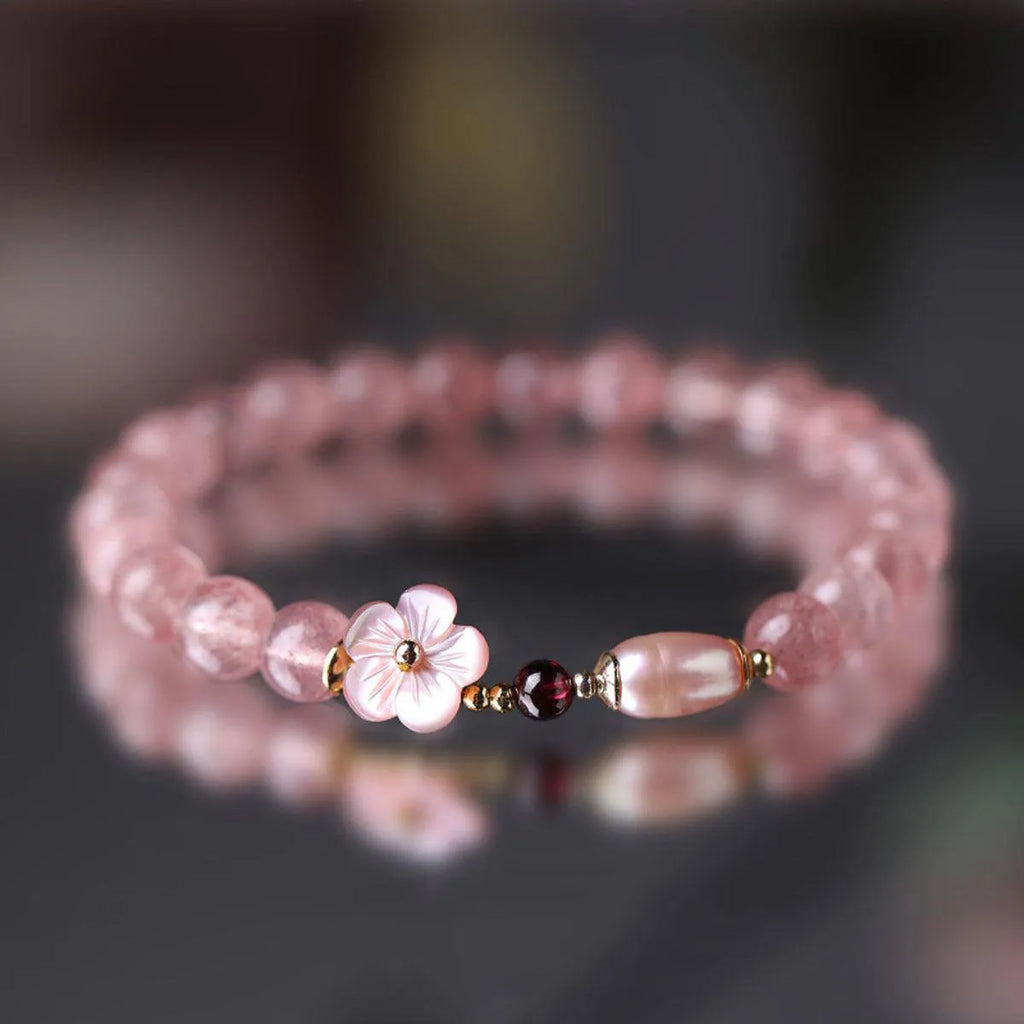 Strawberry quartz peach blossom bracelet floral design crystal jewellery for women