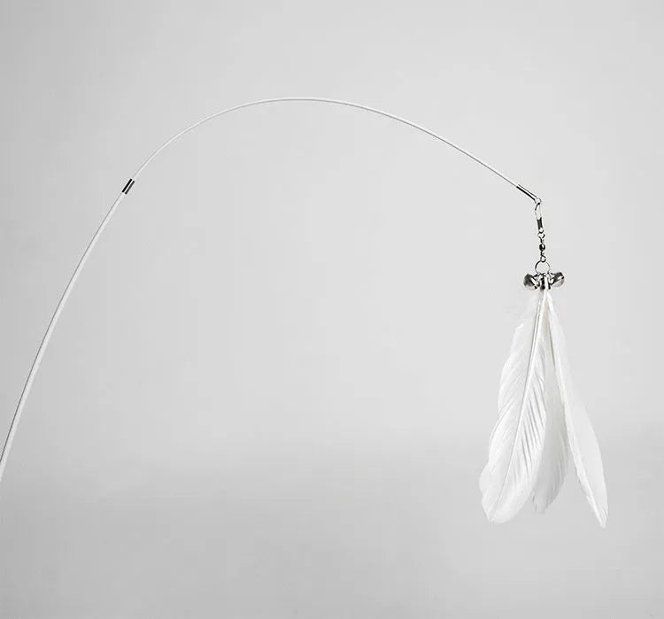 Telescopic cat fishing rod toy extended to 80cm with removable goose feather attachment and integrated bell