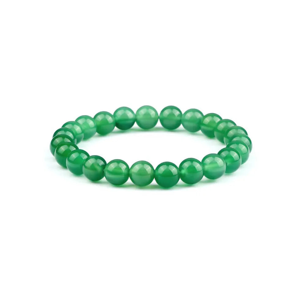 Handmade 8mm natural stone bead bracelet in geometric shape on a wrist, showing agate and gemstone colour options.