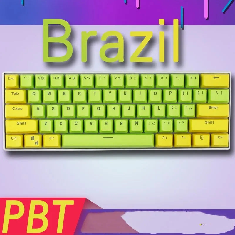 Set of translucent PBT keycaps for mechanical keyboards with solid white legends on coloured caps.