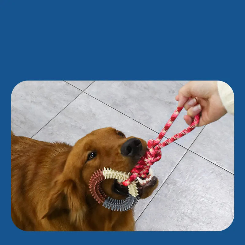 43cm braided rope dog chew toy with puppy knot design in red colour