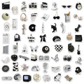 Set of 61 black and white simple style waterproof PVC vinyl stickers for laptops and phones.