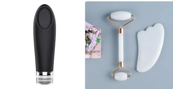 White jade double-headed roller and scraping board set for facial and body massage.