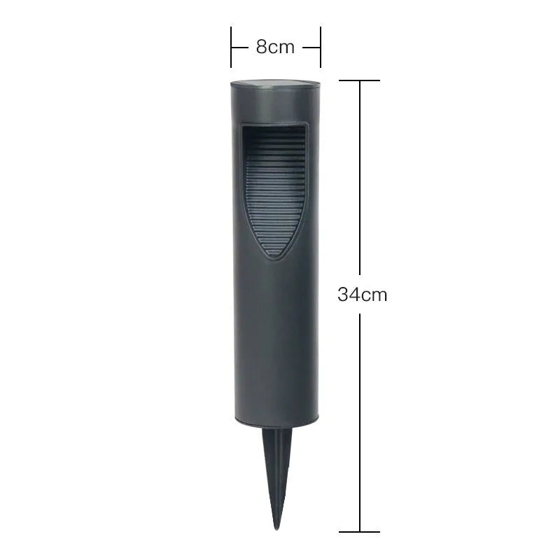 Black geometric abstract solar garden light with stainless steel and plastic construction for outdoor use