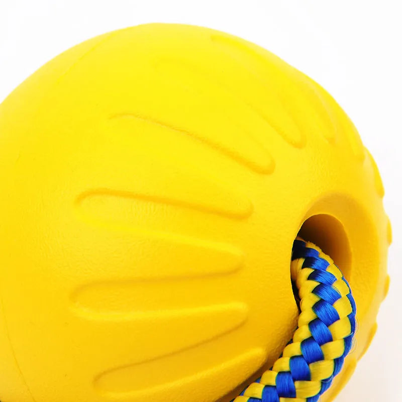 EVA floating dog training ball with rope in 7cm small size for puppy fetch and chew play
