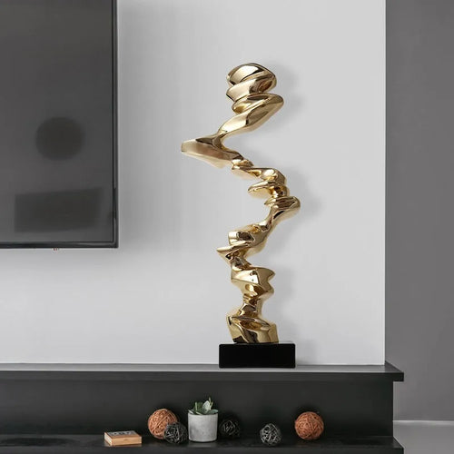 Natural resin abstract ornament with minimalist modern design in ran ran rose colours