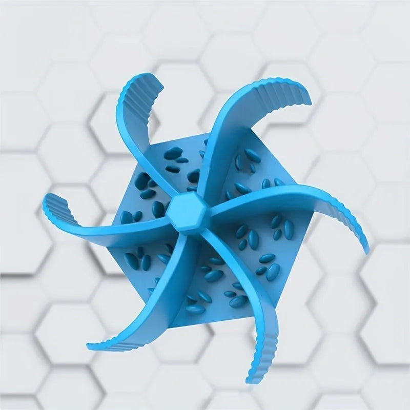 Blue silicone pet slow feeder licking pad with suction cup base for dogs and cats.