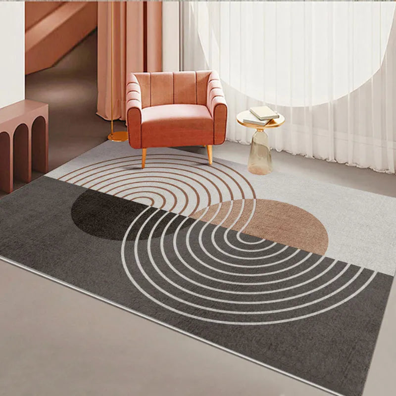 Large blended rectangular area mat with geometric pattern, about 1.3cm thick, for living room and household use.