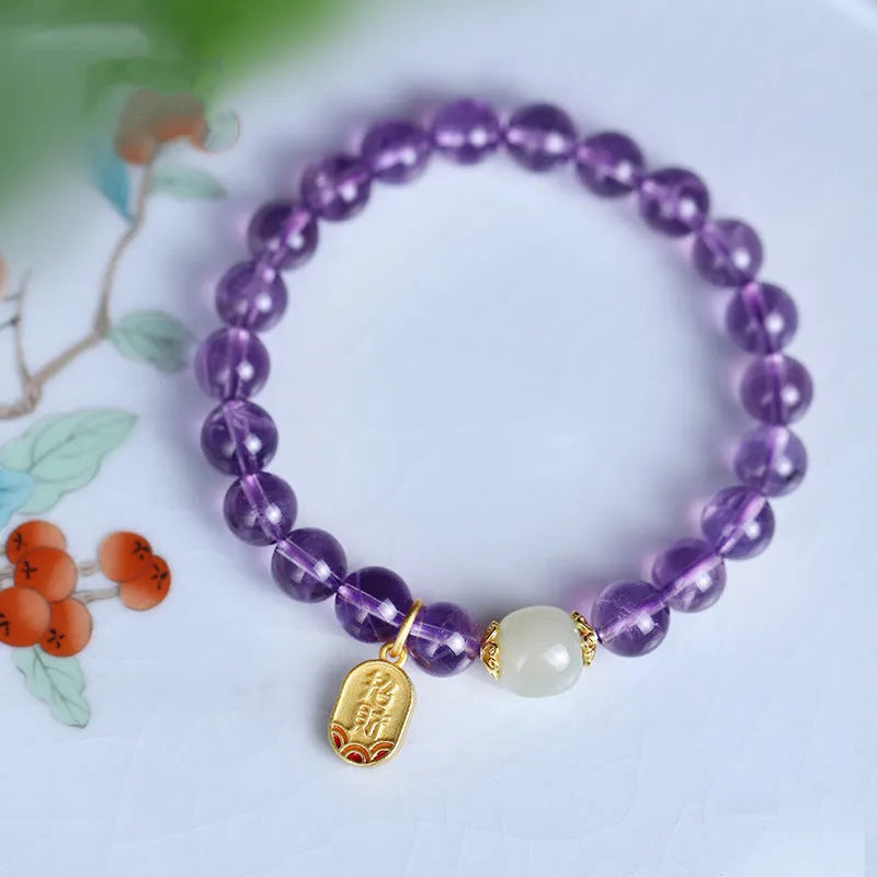 Amethyst colour geometric crystal bead bracelet ornament for women with 8mm beads