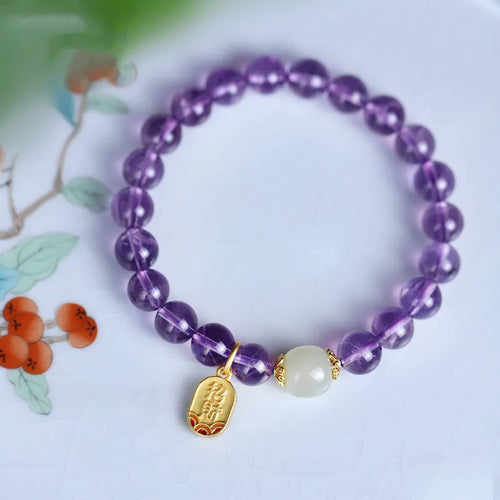 Amethyst colour geometric crystal bead bracelet ornament for women with 8mm beads