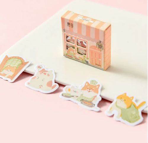 Cute penguin design account stickers on paper, showing 20-50mm width range.