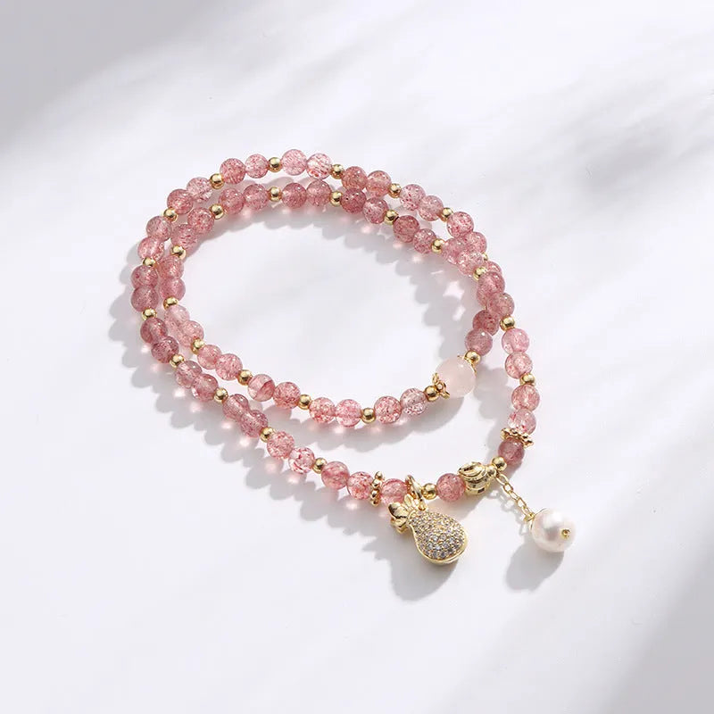 Geometric strawberry quartz crystal bracelet for women with pink stone jewellery