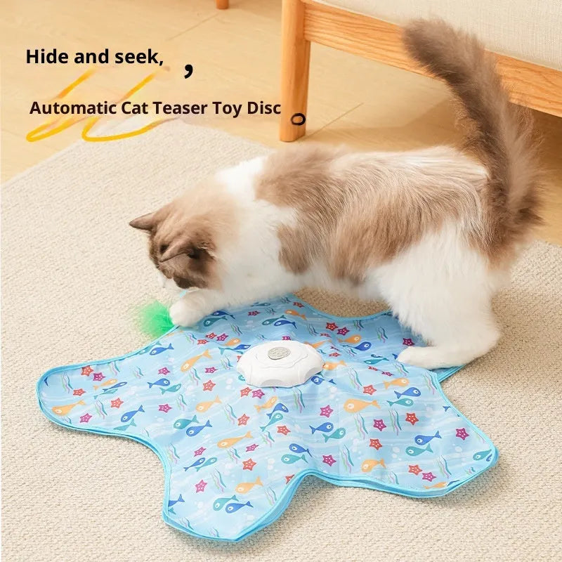 Electronic cat toy with PP cover in blue fish or white seaweed design, one set for indoor hunting play