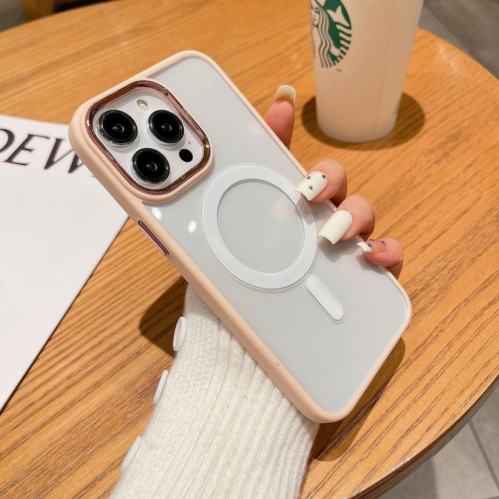Metal ring lens Magsafe magnetic drop-proof phone case for iPhone 12 13 14 series, PC material, pure black colour