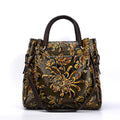 Trendy women's three-dimensional embossed first layer cowhide messenger bag with floral pattern in brown