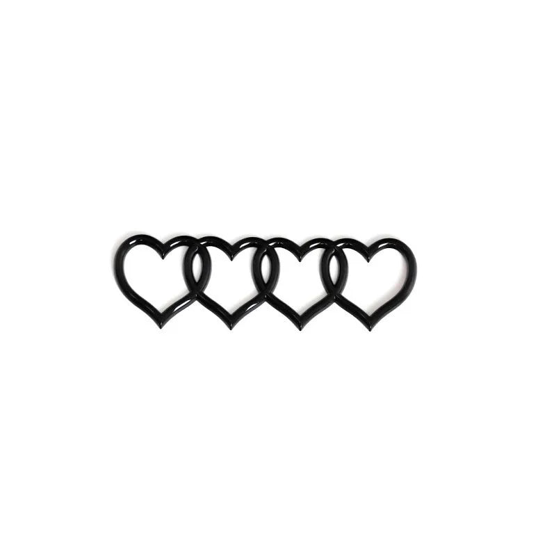 Love series modified heart-shaped body sticker with four ring tail in electroplated silver, 22 cm length