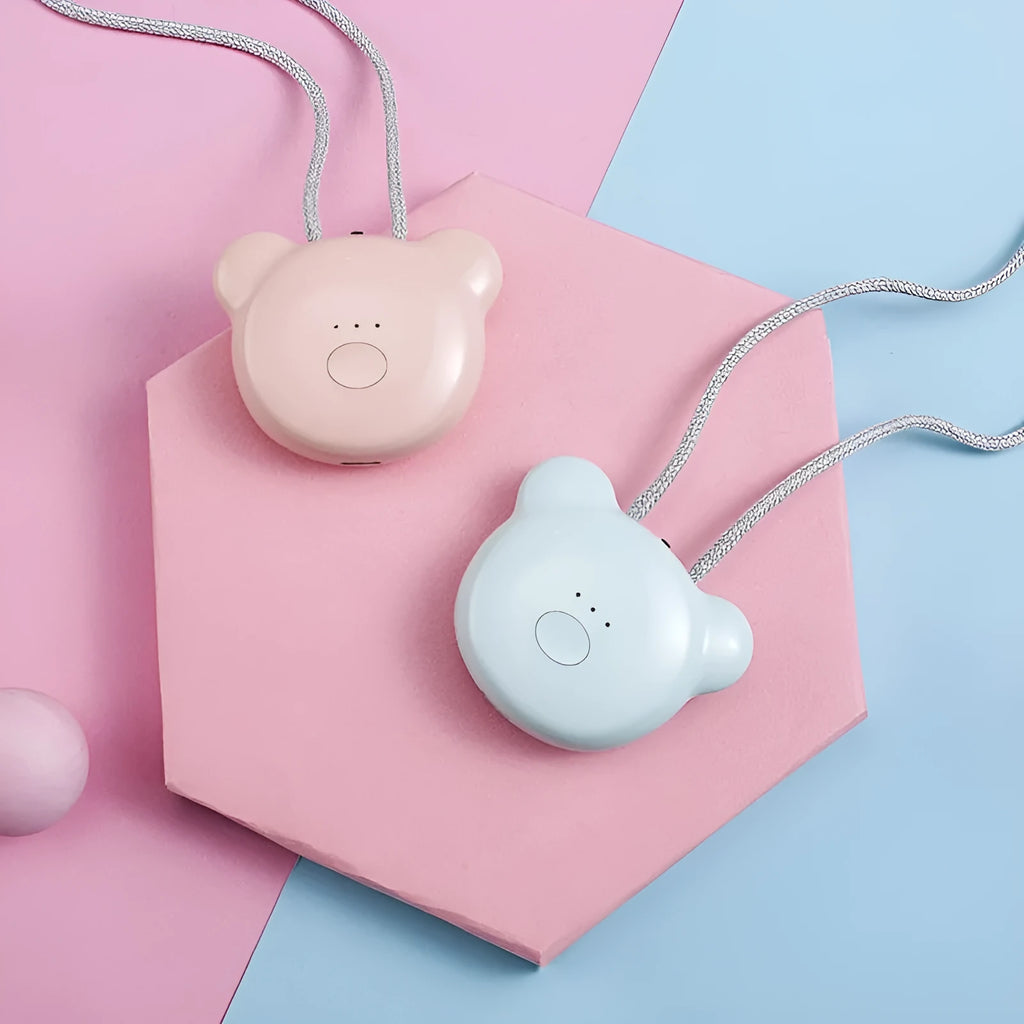 USB mini portable air purifier necklace in blue, grey, pink or white colours with charging cable