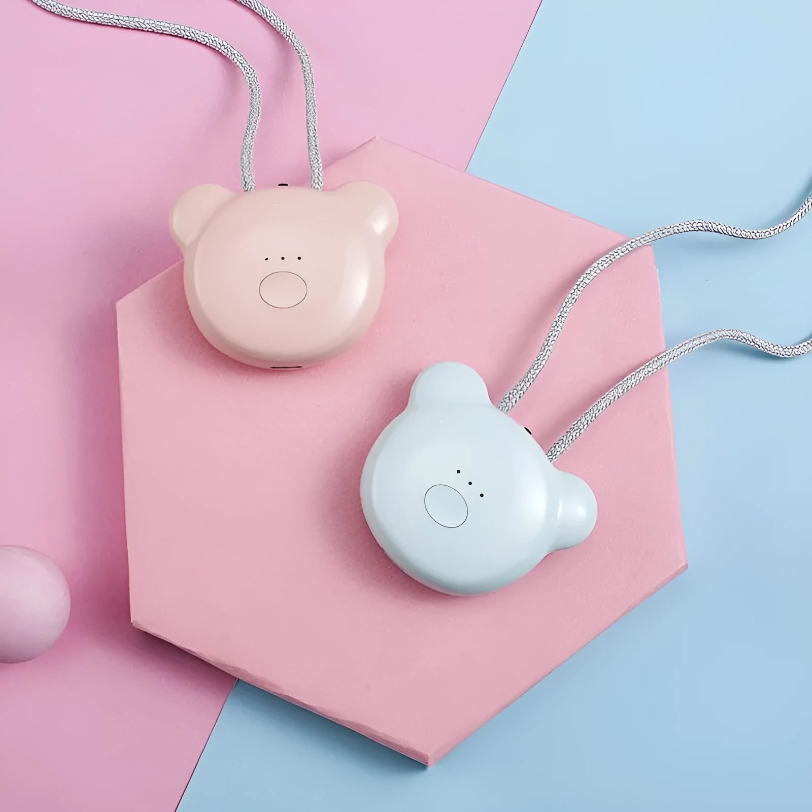 USB mini portable air purifier necklace in blue, grey, pink or white colours with charging cable