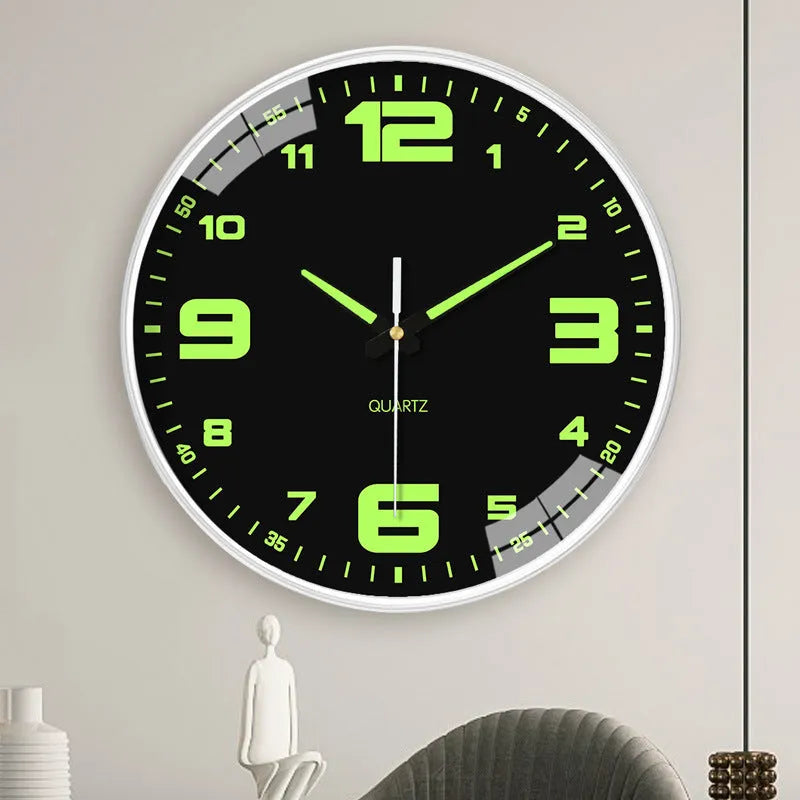 8 inch luminous wall clock with modern plastic shell on a wall