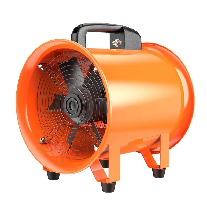 8 inch portable titanium steel axial flow fan with a 5 metre long air duct for industrial ventilation.