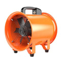 8 inch portable titanium steel axial flow fan with a 5 metre long air duct for industrial ventilation.