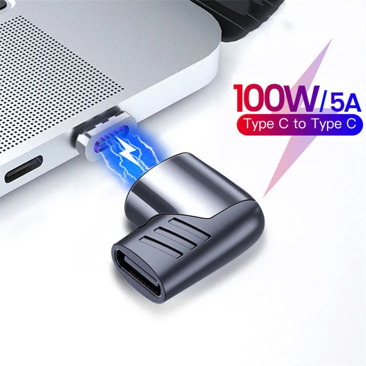 100W L-shaped Type-C magnetic adapter in black zinc alloy with soft white indicator light