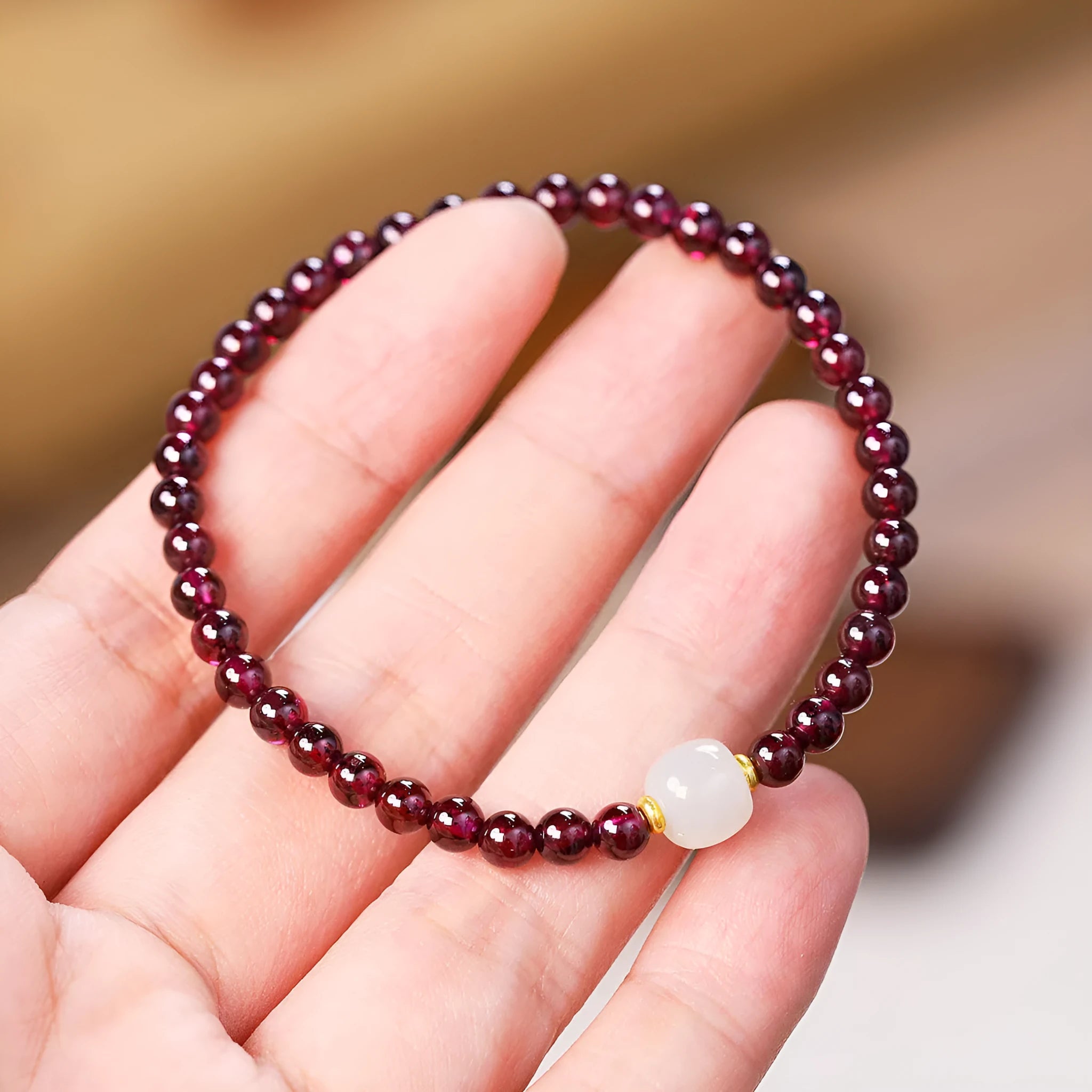 Natural garnet bracelet with 4mm or 6mm beads and adjustable 18mm U-shaped metal clasp