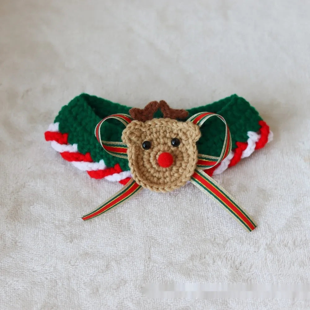 Christmas pet scarf with knitted wool Santa reindeer bell designs in multiple colours and sizes