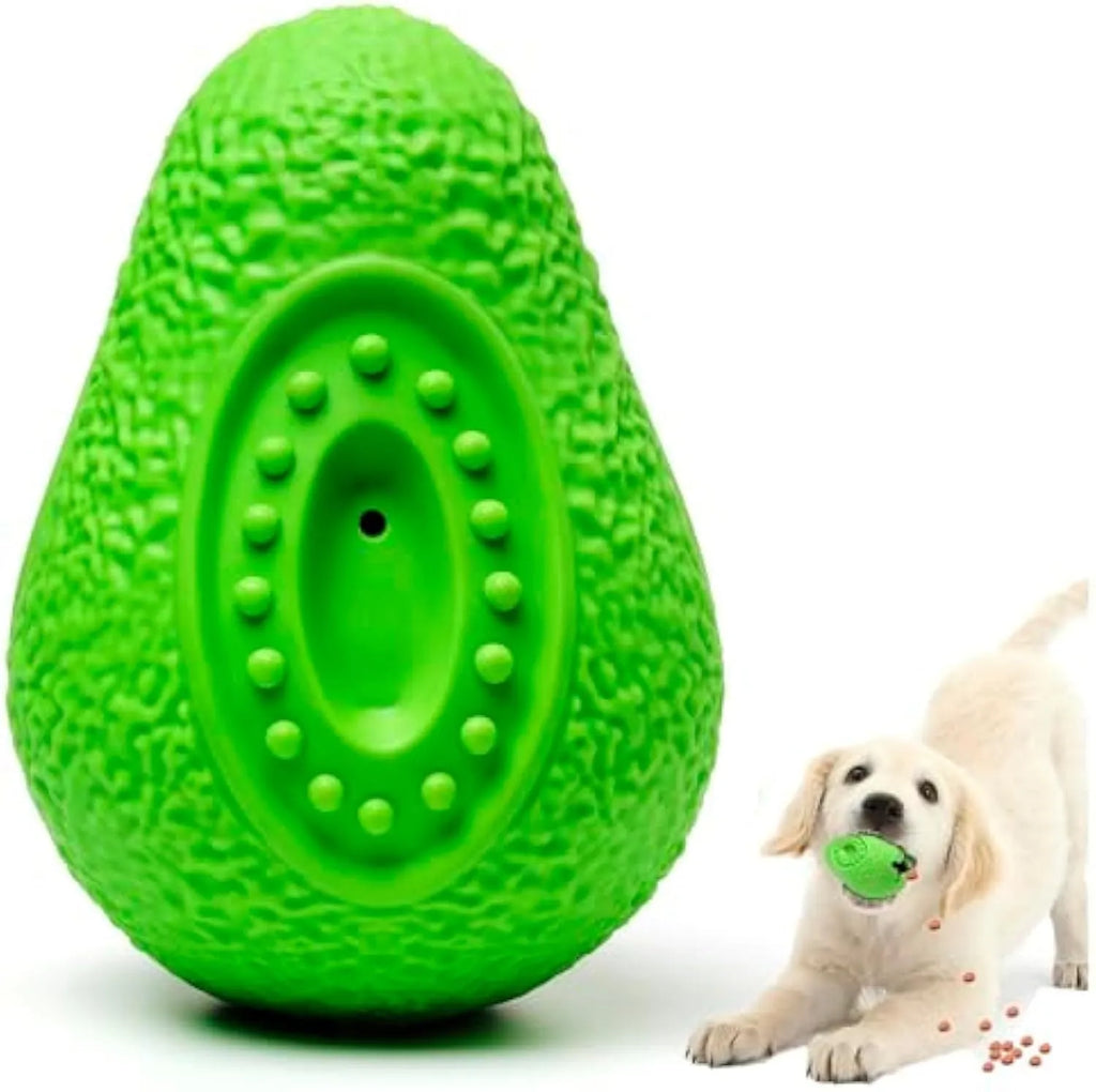 Green natural rubber dog chew toy with textured surface and food cavity for aggressive chewers