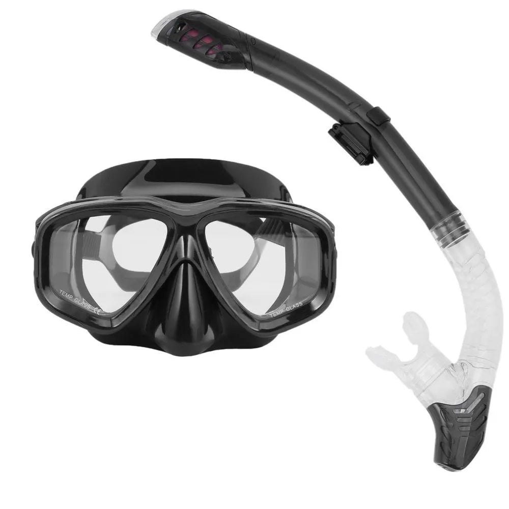 Swimming goggles with a clear glass lens, PC frame, and an adjustable blue silicone strap.