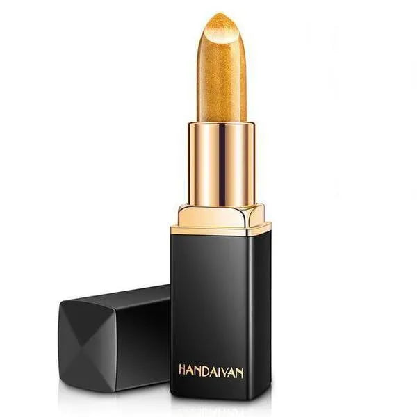 Pearlescent colour change temperature change lipstick with colour-shifting finish