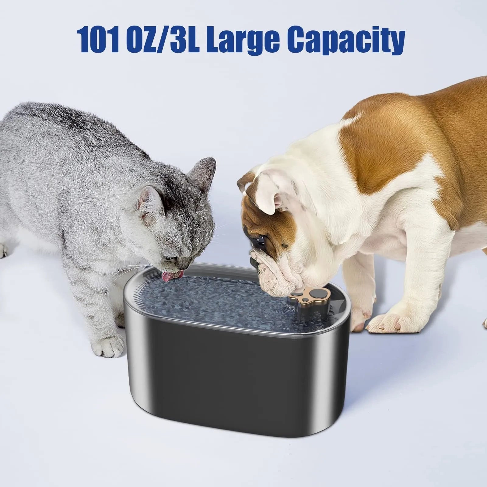 Berlin blue automatic pet water fountain with LED light indicator and triple filter system