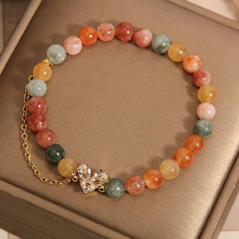 Women's crystal bracelet with three V-shaped zircon Fu Lu Shou charms in cartoon style