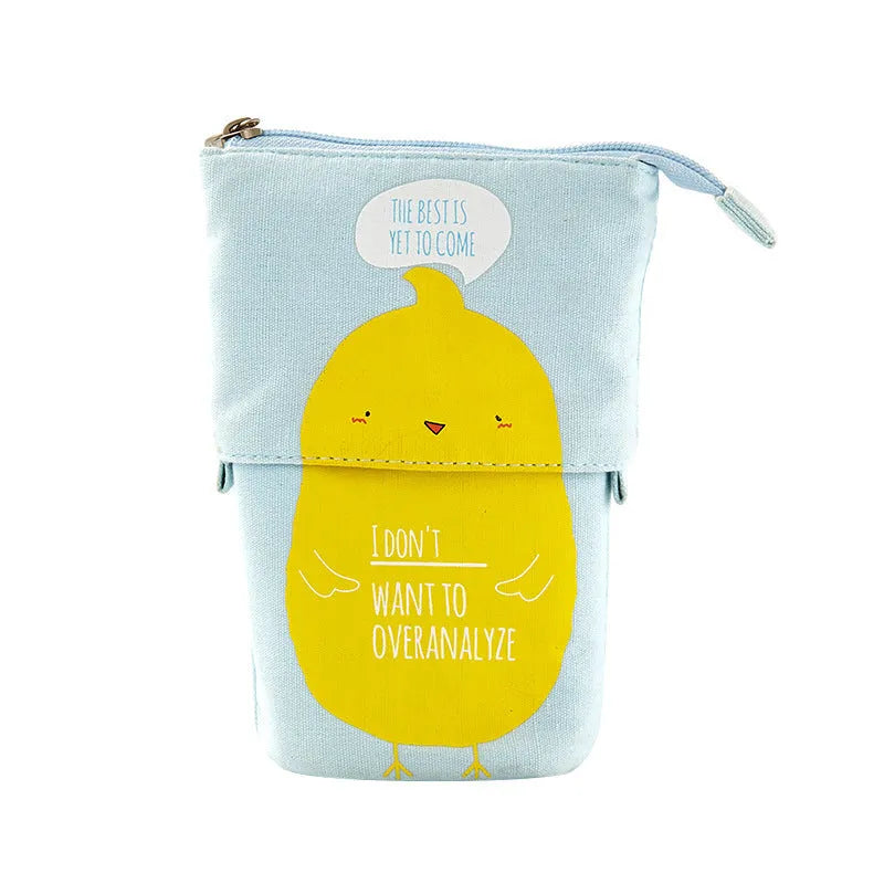 Round Korean-style canvas pencil bag with cartoon pattern in multiple colour options