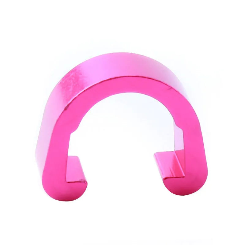 Pack of ten small aluminium alloy C-shaped buckles in assorted colours.