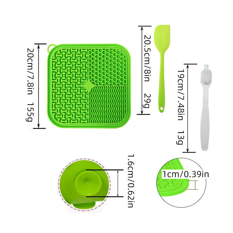 Fengrong silicone slow food bowl in sky blue on a non-slip surface with a scraper alongside