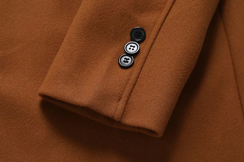 Solid-colour form-fitting khaki woolen coat for middle-aged and young men autumn outerwear