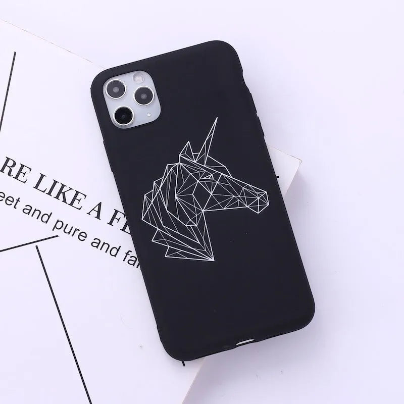 A TPU phone case with a painted line art drawing of a deer on a solid colour background.